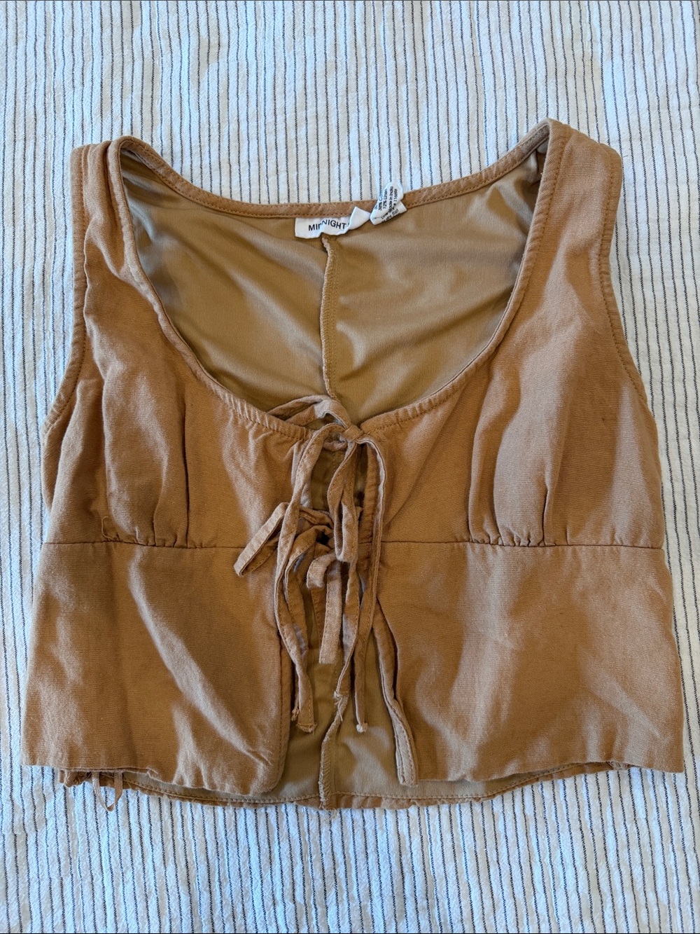 Front-Tie Cropped Tank Top in Camel Brown